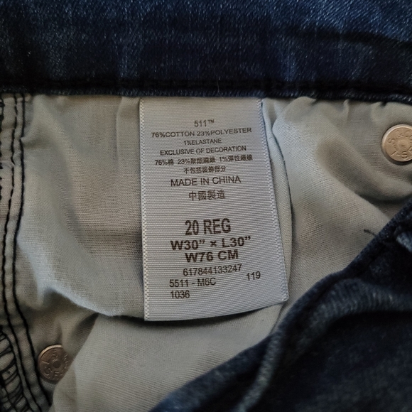 Levi's 511 Slim Fit Dark Wash Jeans, size 30x30, 20R - Picture 6 of 6